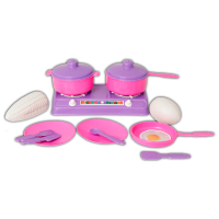 The Anita Kitchen Set includes two pots, a skillet, large burners, two plates, four cutlery, and a corn or egg.