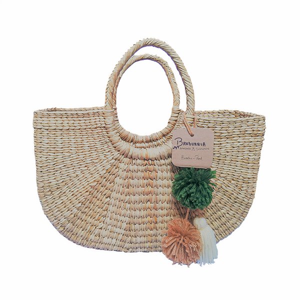 Half Moon Straw Bag Natural Color Handmade